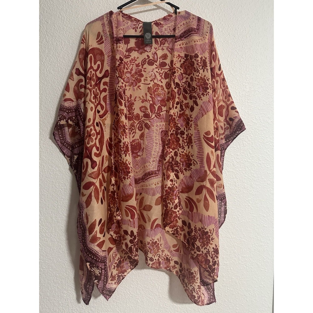 Vince Camuto Kimono O/S Swim Cover Up Cardigan Light Weight Pink Red
